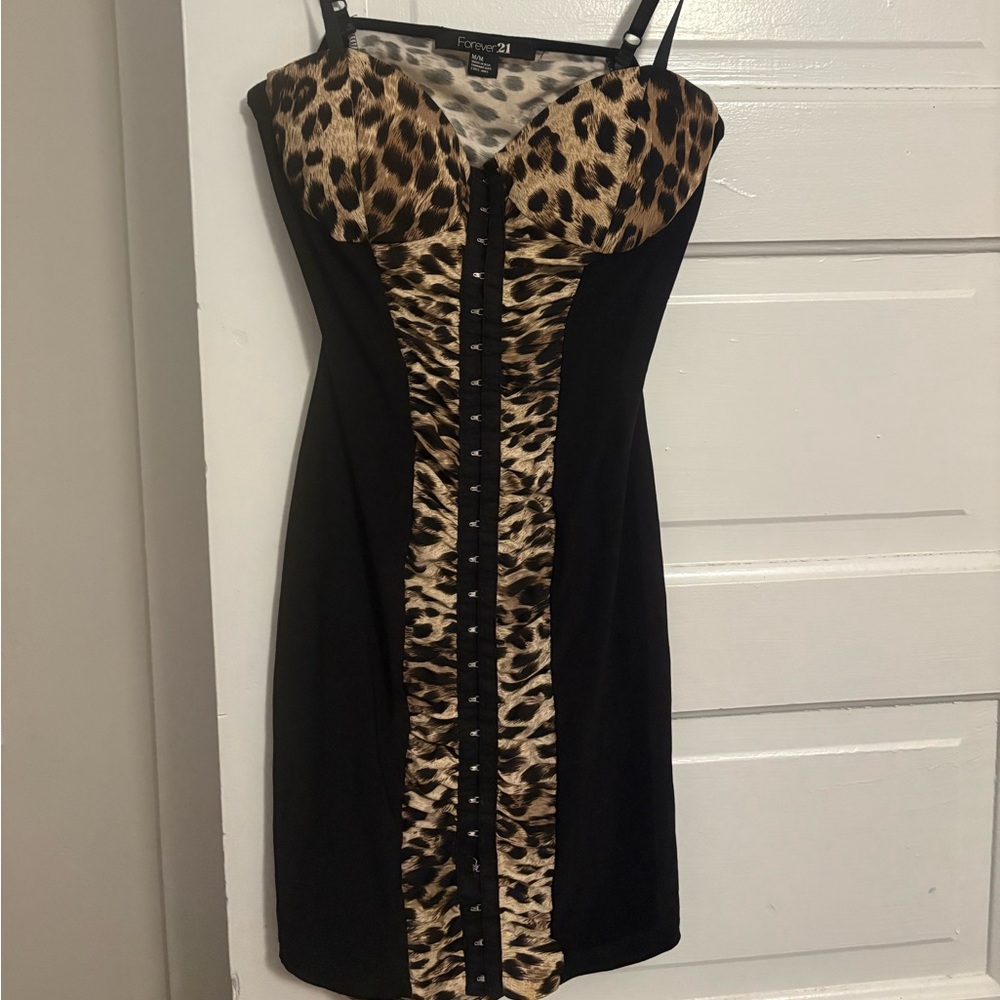 Forever 21 Black and Leopard Print Mini Dress